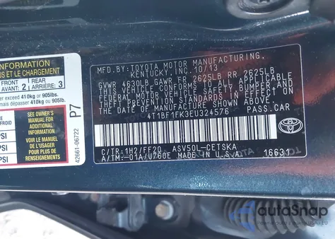 2014 Toyota Camry Se из США, поврежденный, VIN 4T1BF1FK3EU324576